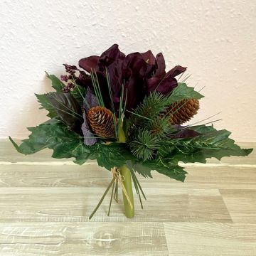 Bouquet d'amaryllis artificiel ARISTEA, rose de Noël, baies, bordeaux, 30cm, Ø28cm