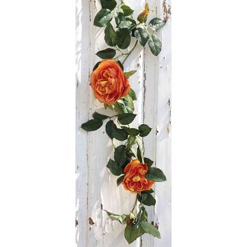 Guirlande de roses-choux décorative CRISTIANA, orange, 180cm, Ø6-9cm