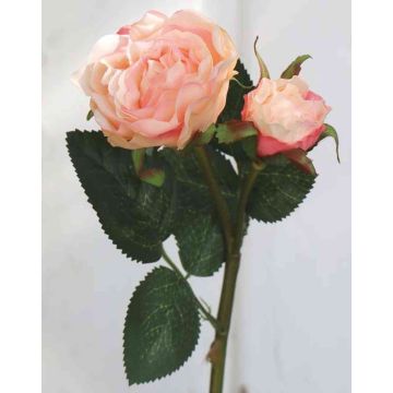 Rose en tissu QUEENIE, abricot-rose, 30cm, Ø3-5cm