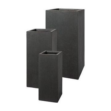 Colonne à plantes angulaire KIRIMA, 3 pièces, fibre de verre, anthracite, 20x20x50cm, 26x26x60cm, 33x33x70cm