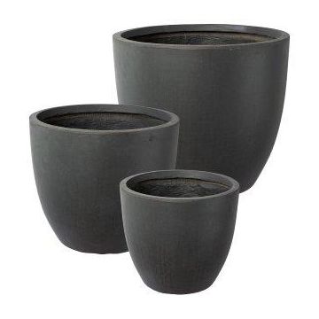 Pot de fleurs rond KIRIMA, 3 pièces, fibre de verre, anthracite, 25x27cm, 35x39cm, 44x52cm