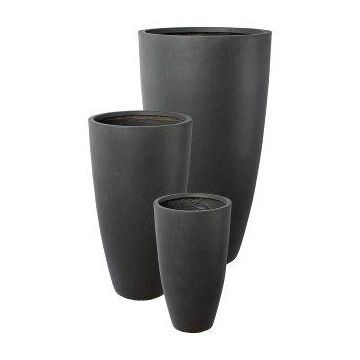 Vase rond haut KIRIMA, 3 pièces, fibre de verre, anthracite, 34x60cm, 44x80cm, 54x100cm