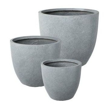 Pot de fleurs rond KIRIMA, 3 pièces, fibre de verre, gris, 25x27cm, 35x39cm, 44x52cm
