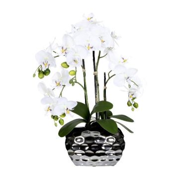 Fleur en plastique Orchidée Phalaenopsis SINKA en pot décoratif argenté, blanc, 55cm