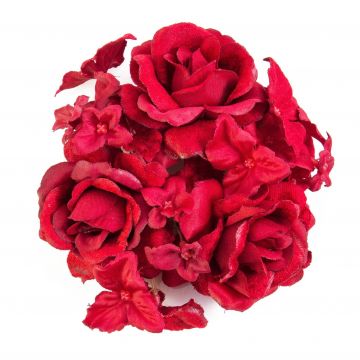 Anneau de bougie en tissu INGA, rose, hortensia, rouge, Ø10cm