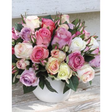 Bouquet de roses en soie MOLLY, rose-crème, 30cm, Ø25cm