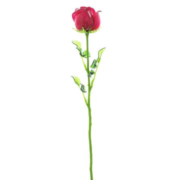 Rose en plastique EVARISTO, aspect verre, 12 pièces, rouge bourgogne, 80cm