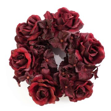 Anneau de bougie en tissu INGA, rose, hortensia, rouge foncé, Ø15cm