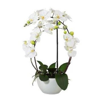 Orchidée Phalaenopsis en tissu INAKES, pot en céramique, racines, blanc, 50cm