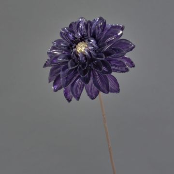 Faux dahlia LEOLANI, lilas foncé-électrum brillant, 60cm