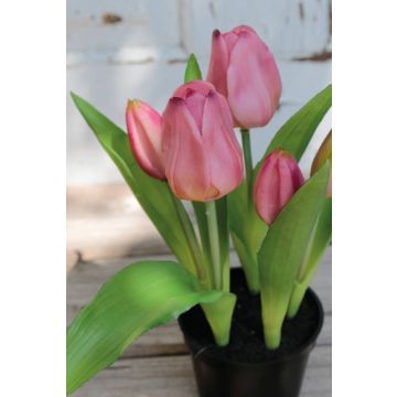 Tulipe en tissu CAITLYN en pot décoratif, lilas-vert, 25cm, Ø2-6cm