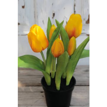 Tulipe en tissu CAITLYN en pot décoratif, jaune-orange, 25cm, Ø2-6cm