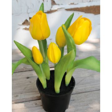 Tulipe en tissu CAITLYN en pot décoratif, jaune-vert, 25cm, Ø2-6cm