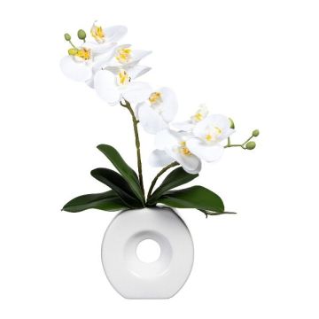 Orchidée Phalaenopsis artificielle DRELMOR, vase en céramique, racines, blanc, 35cm