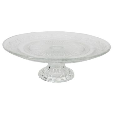 Plateau à gâteaux sur pied ALVATIR, verre, motif, transparent, 7,8cm, Ø18cm