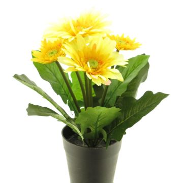 Fleur artificielle Gerbera XIAOOU en pot décoratif, jaune, 25cm
