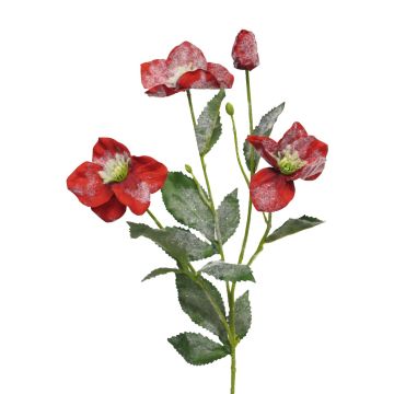 Fleur artificielle sur tige Rose de Noël SHENWEI, enneigée, rouge, 60cm