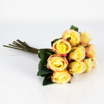 Bouquet de roses en soie MOLLY, jaune-rose, 35cm, Ø20cm