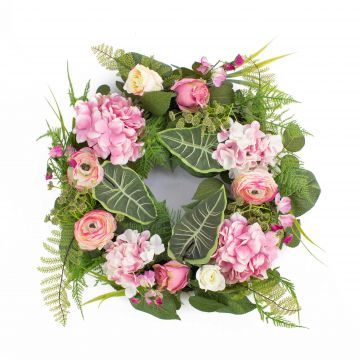 Couronne d'hortensias artificielle SUNA, renoncule, rose, rose-blanc, Ø50cm