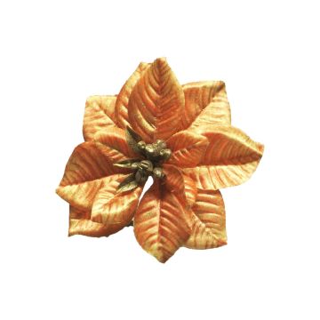 Fleur décorative Poinsettia FEIMEI, orange-doré, Ø11cm