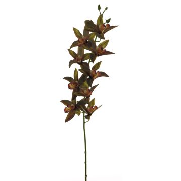 Tige d'orchidée Cymbidium artificielle YAMEI, rouge foncé-vert, 80cm