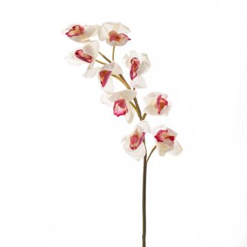 Tige d'orchidée Cymbidium artificielle OKSANA, blanc-fuchsia, 80cm, Ø6,5cm