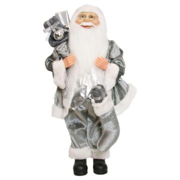 Figurine de Père Noël WILKEN, sac cadeau, chaussette remplie, gris-argenté, 20x14x45cm