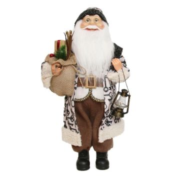 Figurine de Père Noël ARNDOR, sac cadeau, lanterne, beige-marron, 23x14x45cm