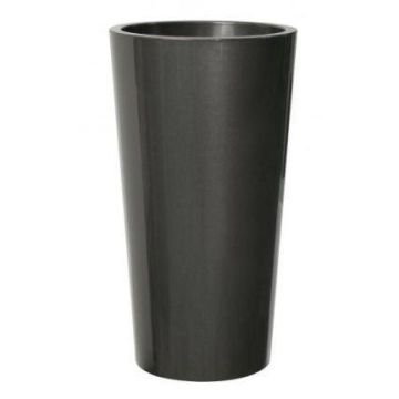 Vase à plantes rond et haut THERESITA en plastique, avec insert, kit d'arrosage, anthracite, 75cm, Ø40cm