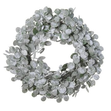 Couronne artificielle d'eucalyptus PHONG, givré, blanc-vert, Ø45cm