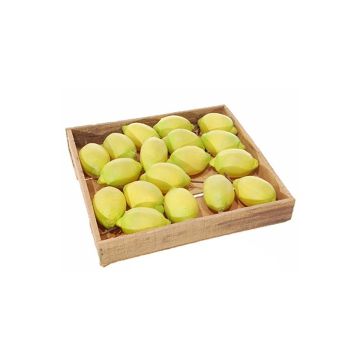 Fruit décoratif Citron AJANI, 18 pièces, dans une caisse en bois, jaune, 7cm, Ø5cm