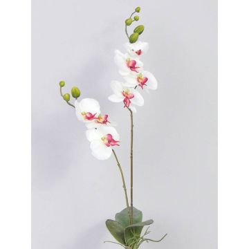 Orchidée en tissu NAARA, piquet, blanc-rose fuchsia, 75cm, Ø6-8cm