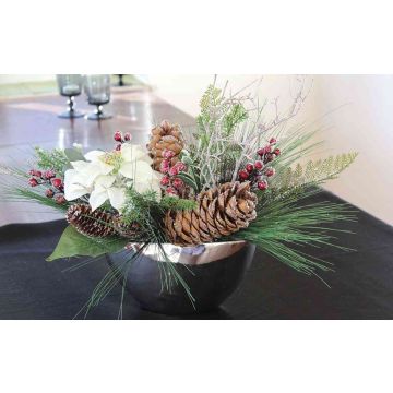 Arrangement décoratif de Noël SALIHA en pot, pommes de pin, baies, givré, multicolore, 40cm