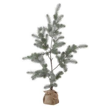 Arbre artificiel Sapin DARIMA dans un sac en jute, givré, 130cm