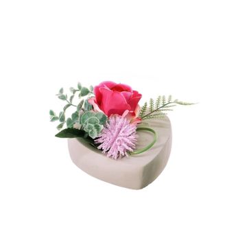 Arrangement de rose et d'allium artificiel EIVOR, pot décoratif, fuchsia-rose, 12cm, Ø17cm