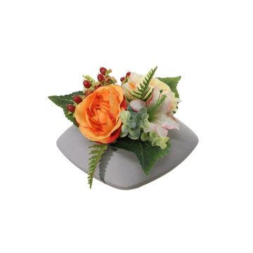 Arrangement de renoncule, de lys et de millepertuis artificiel DINEKE, pot décoratif, orange-jaune-rose, 16cm, Ø21cm Arrangement de renoncule, de lys et de millepertuis artificiel DINEKE, pot décoratif, orange-jaune-rose, 16cm, Ø21cm