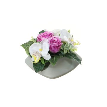 Arrangement d'orchidée Phalaenopsis et de rose artificiel DITTE, pot décoratif, lilas-blanc, 12cm, Ø21cm