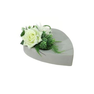 Arrangement floral de rose, de dahlia et de houblon artificiel DYVEKE, pot décoratif, blanc-vert, 12cm, Ø25cm