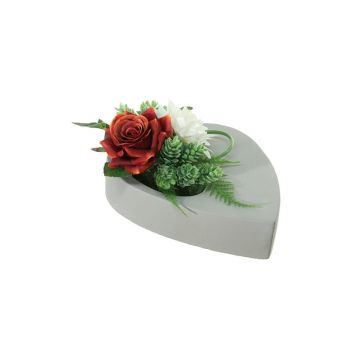 Arrangement floral de rose, de dahlia et de houblon artificiel DYVEKE, pot décoratif, bordeaux-crème, 12cm, Ø25cm