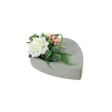 Arrangement floral de rose, de dahlia et de houblon artificiel DYVEKE, pot décoratif, crème-vieux rose, 12cm, Ø25cm