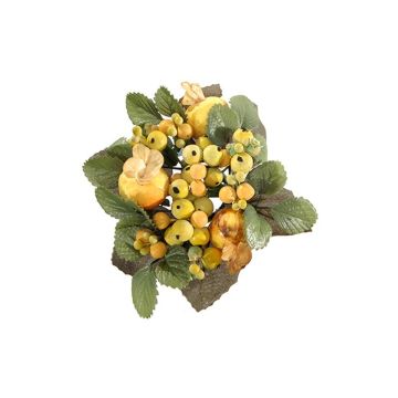 Couronne de bougie décorative STELLAN avec symphorines, bourgeons, jaune-vert, Ø10cm