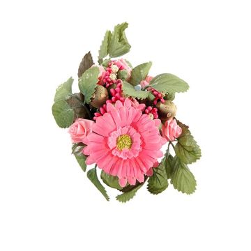 Anneau de bougie artificiel AMARINA avec gerbera, rose, rose fuchsia, Ø10cm