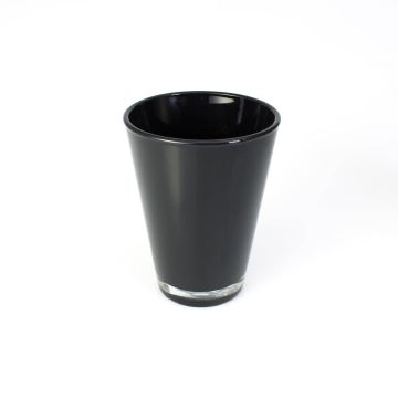 Vase décoratif ANNA EARTH, forme conique, verre, noir, 15cm, Ø11cm