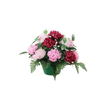 Arrangement de chrysanthème et de gypsophile artificiel YASAR, pot décoratif, rose-fuchsia-crème, 25cm, Ø30cm