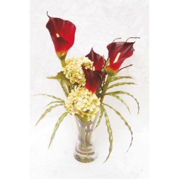 Arrangement de calla et de boule de neige artificiel TARIJE, pot décoratif, rouge-crème, 55cm, Ø25cm