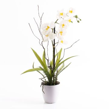 Orchidée en plastique MELINA, pot décoratif, blanc, 65cm, Ø8cm