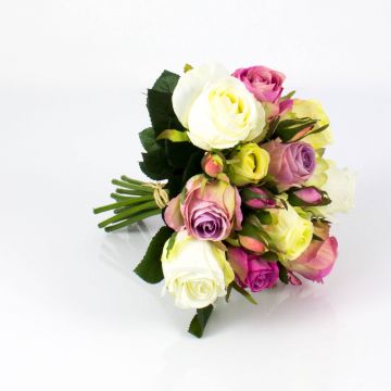 Bouquet de roses en soie MOLLY, blanc-vieux rose, 30cm, Ø20cm