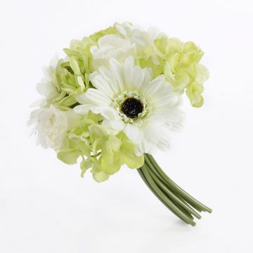 Bouquet de gerberas artificiels GADA, rose, hortensia, crème-vert, 25cm, Ø18cm