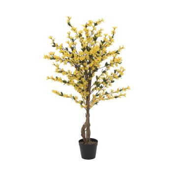 Forsythia artificiel MISAKI, vrais troncs, fleurs, jaune, 120cm