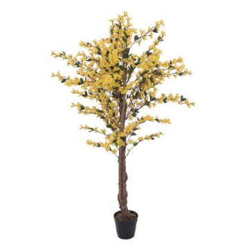 Forsythia artificiel MISAKI, vrais troncs, fleurs, jaune, 150cm